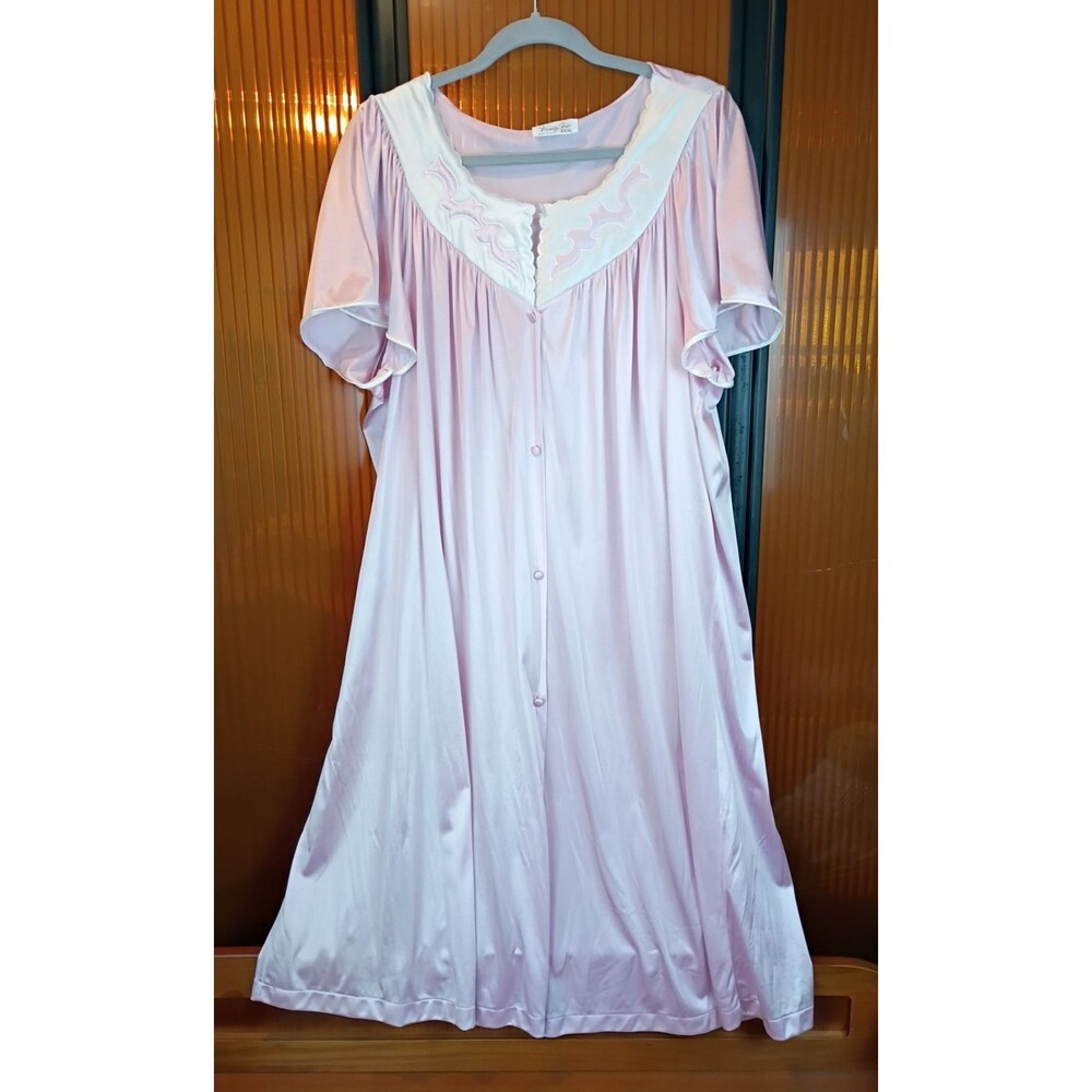 Vintage Vanity Fair Sz XXXL Pink Nylon Button Front House Gown Robe Dress USA